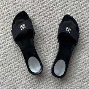 EUC CHANEL Black Slides Size 10